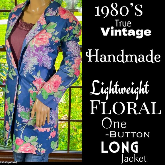 Vintage Jackets & Blazers - 🆕VTG▪️HANDMADE▪️Lightweight Floral Cottagecore One-Button Long Blazer Jacket